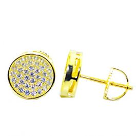 Mens or Womens Stud Earrings Gold-Tone Round Cluster CZ Screw Back 9.5MM 