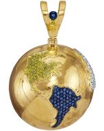 10kt Yellow Gold Mens Blue Colored Diamond Globe Planet Earth Charm Pendant 1-1/8 Cttw