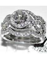 Wedding Ring Set 14K White Gold 1.4ct Round Solitaire Engagement Ring 2 wedding bands Designer