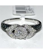 Blue and white diamond Engagement Ring 14K White Gold 0.63ct Round Solitaire center Unique