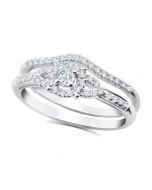 10K White Gold Engagement Ring Set 0.30ctw Diamonds Round Halo Center 2pc Set 