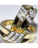 Trio Set His and her wedding rings 0.4ct 10K Yellow Gold 3 piece Bride and grooms