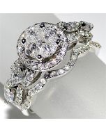 Halo Bridal set Wedding Set 1.4ct 14K White Gold Round Center Designer very Unique