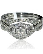 Bridal Set Split shoulder Round Solitaire center Engagement ring and band 10K White Gold .5ct