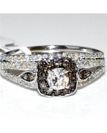 Bridal Set Brown halo square Round Solitaire center Wedding set .75ct 14K White Cognace