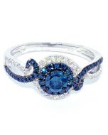 Blue Diamond Engagement Ring 10K White Gold 0.73ct 9.5mm Wide Swirl 