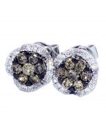 0.5ct Cognac Diamond Stud Earrings 14K White Gold 8.6mm Wide Flower Setting