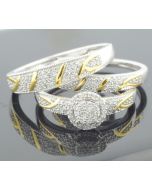 Two Tone Trio Rings set 10K White Gold 0.33ctw His and Her Rings