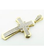 10k Yellow Gold Cross Pendant Charm with 0.48Cttw Diamonds Pave Set 55mm Tall