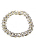 10K Gold Mens Bracelet Miami Link Iced Out with Cubic Zirconia 13mm Wide Box Clasp Mens Gold Bracelet 9 INCH 