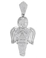 10kt White Gold Mens Diamond Praying Angel Religious Charm Pendant 1-3/4 Cttw 