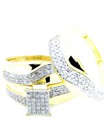 His and Her Trio Rings Set 10K Yellow Gold 0.75ct Diamonds 16mm Wide