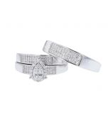 10Kt White Gold His and Her wedding Trio Set 0.45ctw