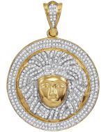 10kt Yellow Gold Mens Diamond Gorgon Medusa Circle Medallion Charm Pendant 1.00 Cttw 
