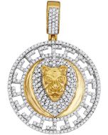 10kt Yellow Gold Mens Diamond Lion Head Medallion Charm Pendant 7/8 Cttw