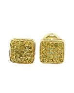 0.17ct Yellow Diamond Earrings Pave Set 7.5mm Wide Yellow Silver Screw Back Studs