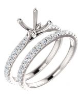 14K White Gold Engagement Ring Setting and Matching Wedding Band 