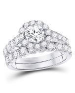 2ctw Diamond Ring Set 14K White Gold Round Halo 0.75ct Center