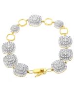 Womens Diamond Bracelet 6.3ctw With Large Clusters 7.5 Inch Long Yellow Gold-Tone Silver