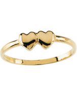 Youth Double Heart Ring 14K Yellow Gold 04.25 Mm;P;Childrens Double Heart Ring