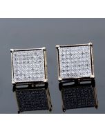 10k Gold Square Earrings 0.25ctw Diamond Men's Earrings Large 11mm Wide Screw BK