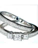 Princess Cut Wedding Rings Set 2pc Ornate 0.5ct 14K White Gold Certified EGL New