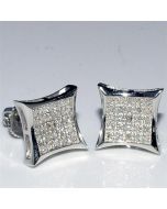 Diamond Earrings Mens Kite Shape Princess Cut style Round Pave .2ctw Screw Back