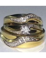Trio Wedding Set Men and women rings 3 piece set 0.15ct w Real diamond in Yellow gold 