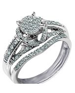 bridal set Engagement ring and matching wedding band 0.41ct diamond Sterling Silver 2pc