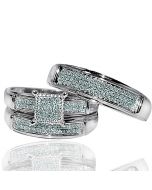 White Gold Trio Wedding set Mens womens wedding rings matching 0.53ct w diamond