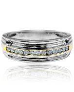 0.24ct Diamond Man's Wedding Band Round Diamonds 10k Two Tone Gold 7.5mm Wide Comfort Fit