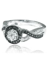 Diamond Engagement Ring 10k White Gold Cognac Halo .47ct Woven Sides