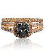 14k Rose Gold Brown and White 1ct Diamond Wedding Set Engagement Ring and Matching Band