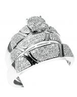 0.5ct Diamond His And Her Trio Wedding Rings Set 10K White Gold Mens 5.5mm wide Womens 10MM