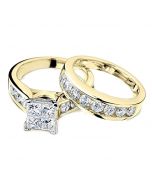 Princess Cut Diamond Engagement Ring and Wedding Band Set 1/2 Carat in 10K Yellow Gold
