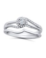 10K White Gold Engagement Ring Set Halo Style Swirl With Split Sides 2pc Set 1/4ctw Diamond 