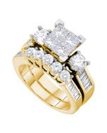 Diamond Bridal set Wedding rings 2ctw Princess cut top Yellow gold 10K 2pc Real