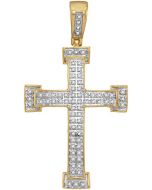 10kt Yellow Gold Mens Diamond Roman Cross Religious Charm Pendant 1/5 Cttw 