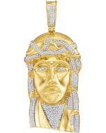 10kt Yellow Gold Mens Diamond Jesus Christ Messiah Charm Pendant 1-5/8 Cttw 