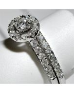 1ct Real Diamond Bridal Set White gold Round Solitaire Halo Engagement band Ring