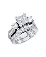 Diamond Bridal set Wedding rings 1ctw Princess cut top White gold 10K 2pc Real