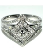 1ct Bridal ring Princess cut .4ct Solitaire 14K White Gold very Unique 10mm wid