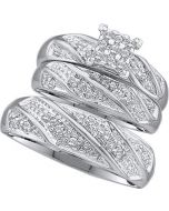 Trio Set Real White Gold 0.3ct Diamonds Mens Band and 2 Womens rings 3pc Wedding