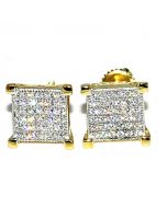 Fashoin Earrings CZ 9mm Wide Screw Back Sterling Silver Yellow Gold Finish