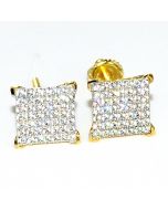 Princess Cut Style Earrings Yellow Gold Plated Silver 9mm Wide Screw Back