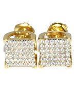 Fashion Earrings Mens Princess Cut Style Yellow Gold Finish Silver 9mm Wide 