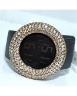 Cognac CZ digital Mens Watch KC with Rubber strap 48mm Iced out Bazel and case