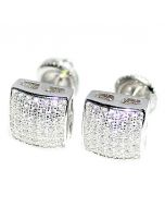 Princess Cut Style Square Earrings Silver Screw back 8mm Wide Round Pave CZ
