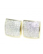 Yellow Gold Finish Silver Studs Screw Back 11mm Wide Pave Set CZ