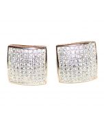 Rose Gold Finish Silver Earrings Screw Back 11m Wide Square With CZ Studs